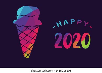 Vector Illustration of Happy New Year 2020 with Ice Cream Food Icon. Graphic Design for Shirt, Background, Template, Layout, Website, Mobile App and More.