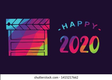 Vector Illustration of Happy New Year 2020 with Movie Film Play Icon. Graphic Design for Shirt, Background, Template, Layout, Website, Mobile App and More.