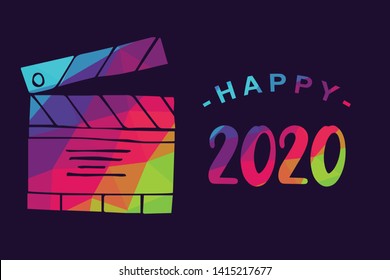 Vector Illustration of Happy New Year 2020 with Movie Film Play Icon. Graphic Design for Shirt, Background, Template, Layout, Website, Mobile App and More.