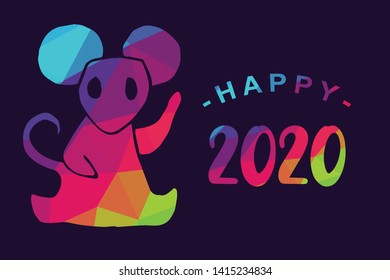 Vector Illustration of Happy New Year 2020 with Rat Animal Icon. Graphic Design for Shirt, Background, Template, Layout, Website, Mobile App and More.