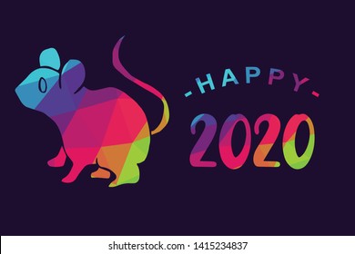 Vector Illustration of Happy New Year 2020 with Rat Animal Icon. Graphic Design for Shirt, Background, Template, Layout, Website, Mobile App and More.