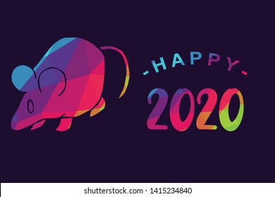 Vector Illustration of Happy New Year 2020 with Rat Animal Icon. Graphic Design for Shirt, Background, Template, Layout, Website, Mobile App and More.