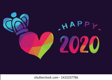 Vector Illustration of Happy New Year 2020 with Heart Shape. Graphic Design for Shirt, Background, Template, Layout, Website, Mobile App and More.
