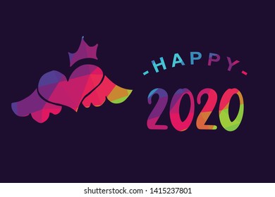 Vector Illustration of Happy New Year 2020 with Heart Shape. Graphic Design for Shirt, Background, Template, Layout, Website, Mobile App and More.