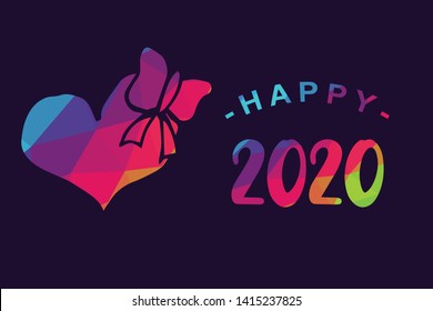 Vector Illustration of Happy New Year 2020 with Heart Shape. Graphic Design for Shirt, Background, Template, Layout, Website, Mobile App and More.