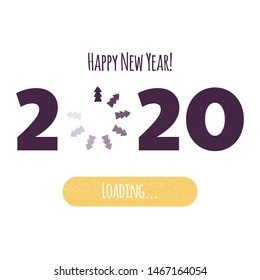 Vector illustration. Happy New Year. Loading 2020. Download screen with Christmas tree. Progress bar.