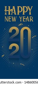 vector illustration of happy new year 2020 with gold glitter and shine
