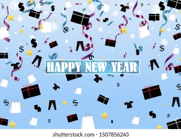 vector illustration of happy new year gold and black collors place for text christmas balls 2020
