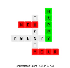 Vector illustration of happy new year 2020 Crossword letters on a white background