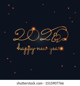Vector illustration Happy new year 2020! Gold text with logo. Design concept for happy new year, christmas holidays. Vector illustration with mouse or rat symbol. Chinese new year.
