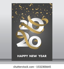 vector illustration of happy new year 2020 gold and black collors place for text christmas balls star champagne glass flayer brochure 