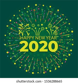 Vector illustration happy new year 2020. Isolated happy new year background. Colorful of confetti design. New year poster. Confetti illustration background. 