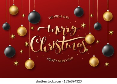 vector illustration of happy new year gold and black collors place for text christmas balls