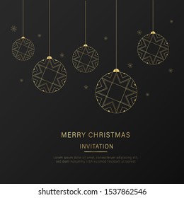 ilustración vectorial de feliz año nuevo y feliz Navidad oro y colores negros lugar para bolas de Navidad de texto