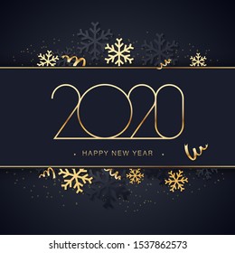 vector illustration of happy new year gold and black collors place for text christmas balls 2020