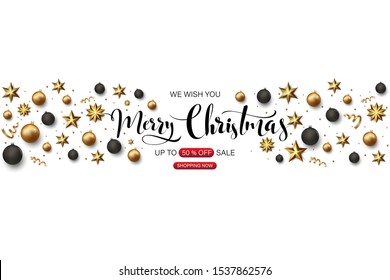 vector illustration of happy new year gold and black collors place for text christmas balls