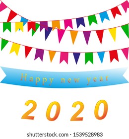 Vector illustration of Happy New Year 2020. paper colorful garland on white background.Vector illustration