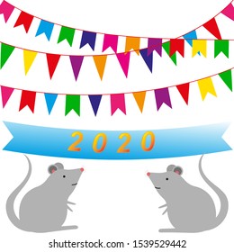 Vector illustration of Happy New Year 2020. paper colorful garland on white background.Vector illustration