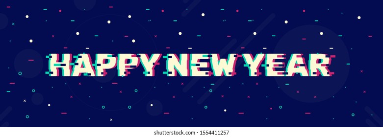 vector illustration of happy new year with glitch text for banner and background