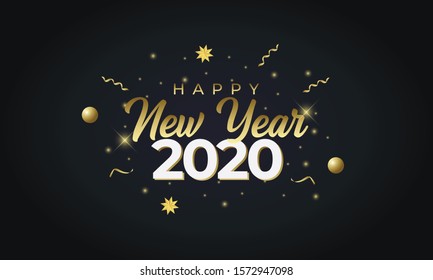vector illustration of happy new year gold and black color 2019 2020