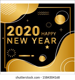 Vector illustration of happy new year 2020 gold and black collors.