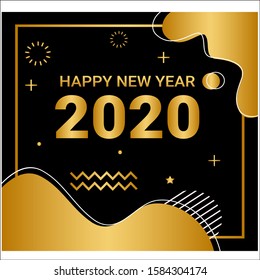 Vector illustration of happy new year 2020 gold and black collors.