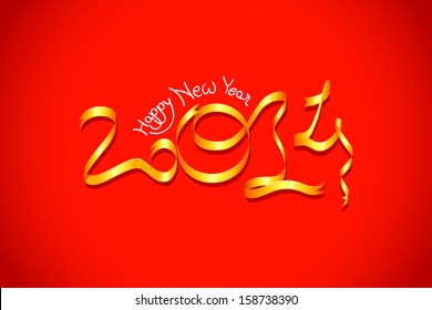 vector illustration of Happy New Year 2014 with ribbon