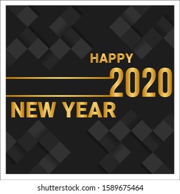 Vector illustration of happy new year 2020 gold and black collors.