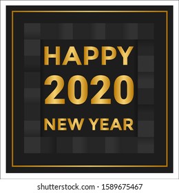 Vector illustration of happy new year 2020 gold and black collors.