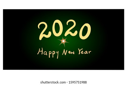  Vector illustration, happy new year 2020, brush calligraphy, greeting card background banner, calendar.