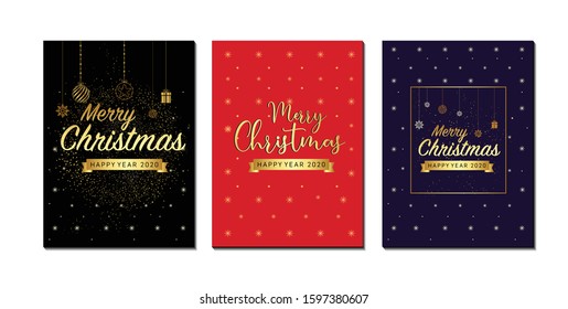 Vector illustration of happy new year 2020. Marry christmas posters set. Posters with place for text. Marry christmas background for flayers and brochure

