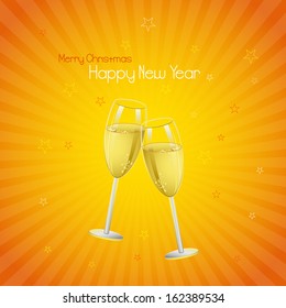 vector illustration of Happy New Year 2014 with Champagne Glass