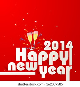 vector illustration of Happy New Year 2014 with Champagne Glass