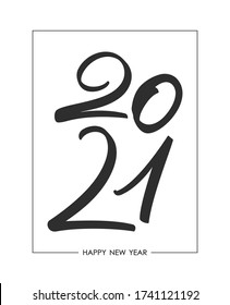 Vector illustration: Happy New Year. Brush lettering of 2021.  Chines calligraphy