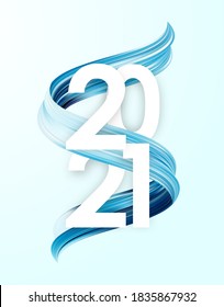 Ilustración del vector: Feliz Año Nuevo. Número de 2021 con forma de trazo de pintura azul. Diseño de moda