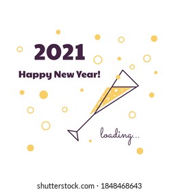Ilustración vectorial. Feliz Año Nuevo. Cargando 2020. Pantalla de descarga. Barra de progreso. Vidrio de champán.