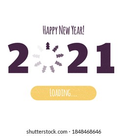 Vector illustration. Happy New Year. Loading 2020. Download screen with Christmas tree. Progress bar.