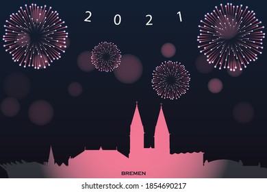 vector illustration of Happy new year card with cityscape of Bremen