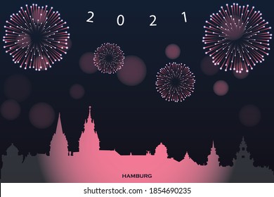 ilustración vectorial de la tarjeta Happy new year con cityscape of Hamburg