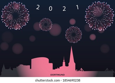 vector illustration of Happy new year card with cityscape of Dortmund
