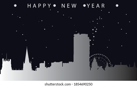 vector illustration of Happy new year card with cityscape of Sheffield