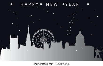 vector illustration of Happy new year card with cityscape of Nottingham