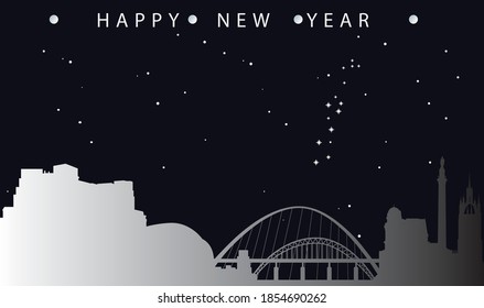 ilustración vectorial de la tarjeta Happy new year con el paisaje urbano de Newcastle
