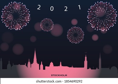 vector illustration of Happy new year card with cityscape of Stockholm