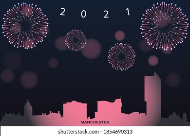 vector illustration of Happy new year card with cityscape of Manchester