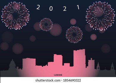 vector illustration of Happy new year card with cityscape of Leeds