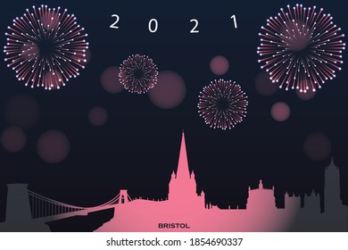 ilustración vectorial de la tarjeta Happy new year con el paisaje urbano de Bristol