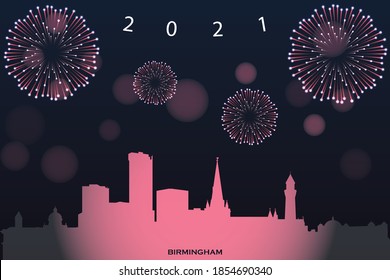 ilustración vectorial de la tarjeta Happy new year con el paisaje urbano de Birmingham