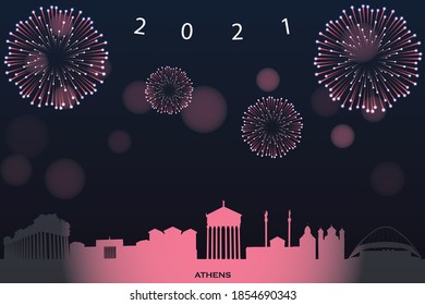 vector illustration of Happy new year card with cityscape of Athens