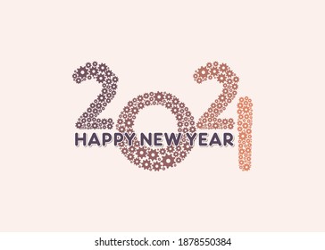 ilustración vectorial del diseño de tarjetas de felicitación Happy new year 2021, utilizando el concepto de equipo mecánico